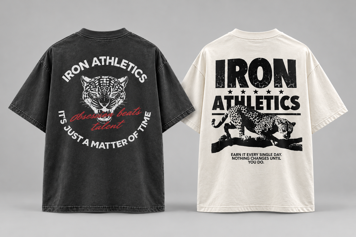 Kit Iron Savage 2 camisetas oversized masculinas Iron Jaguar preta e Iron Predator off white