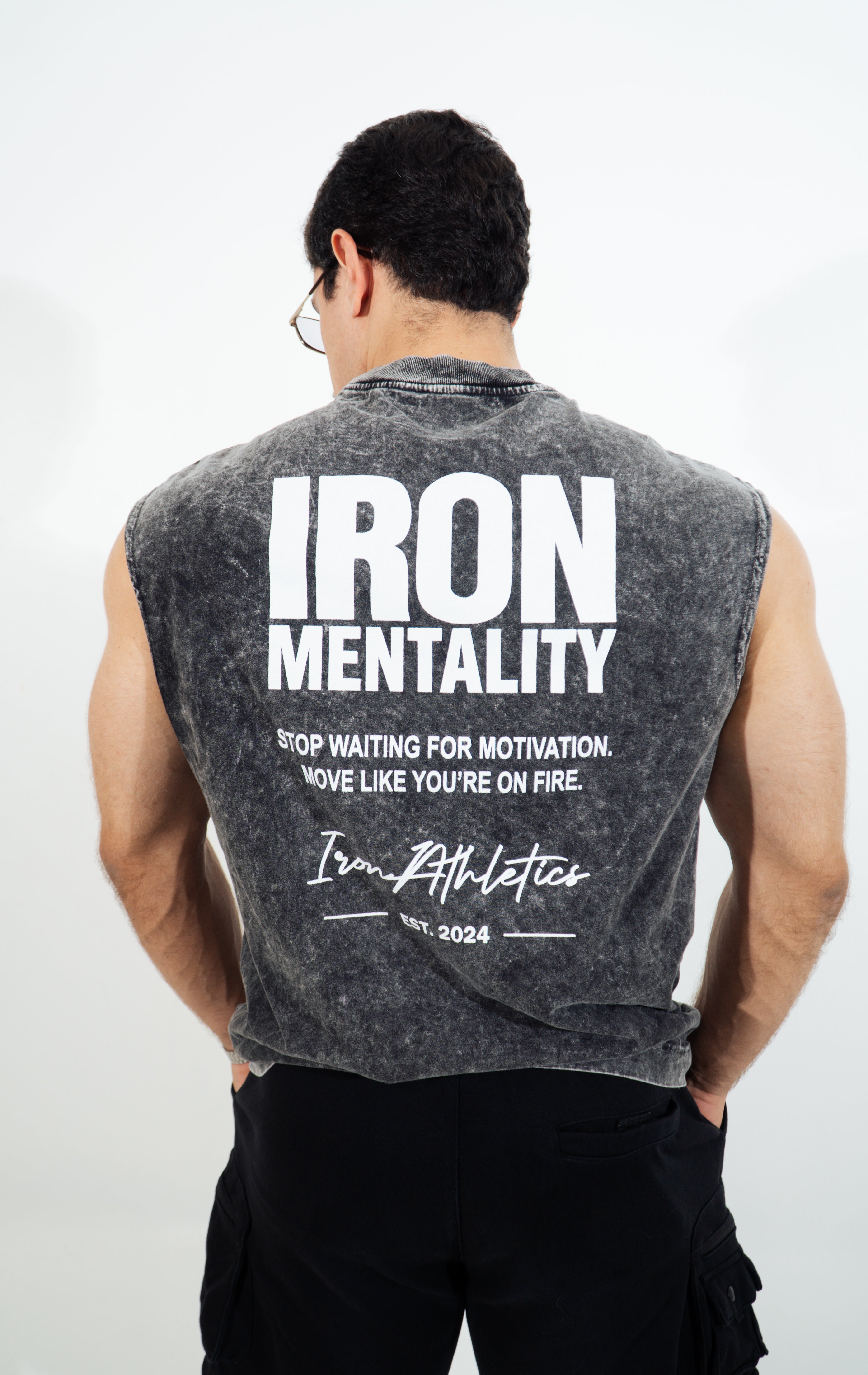 Regata Oversized Machão Iron Mentality Preta Marmorizada