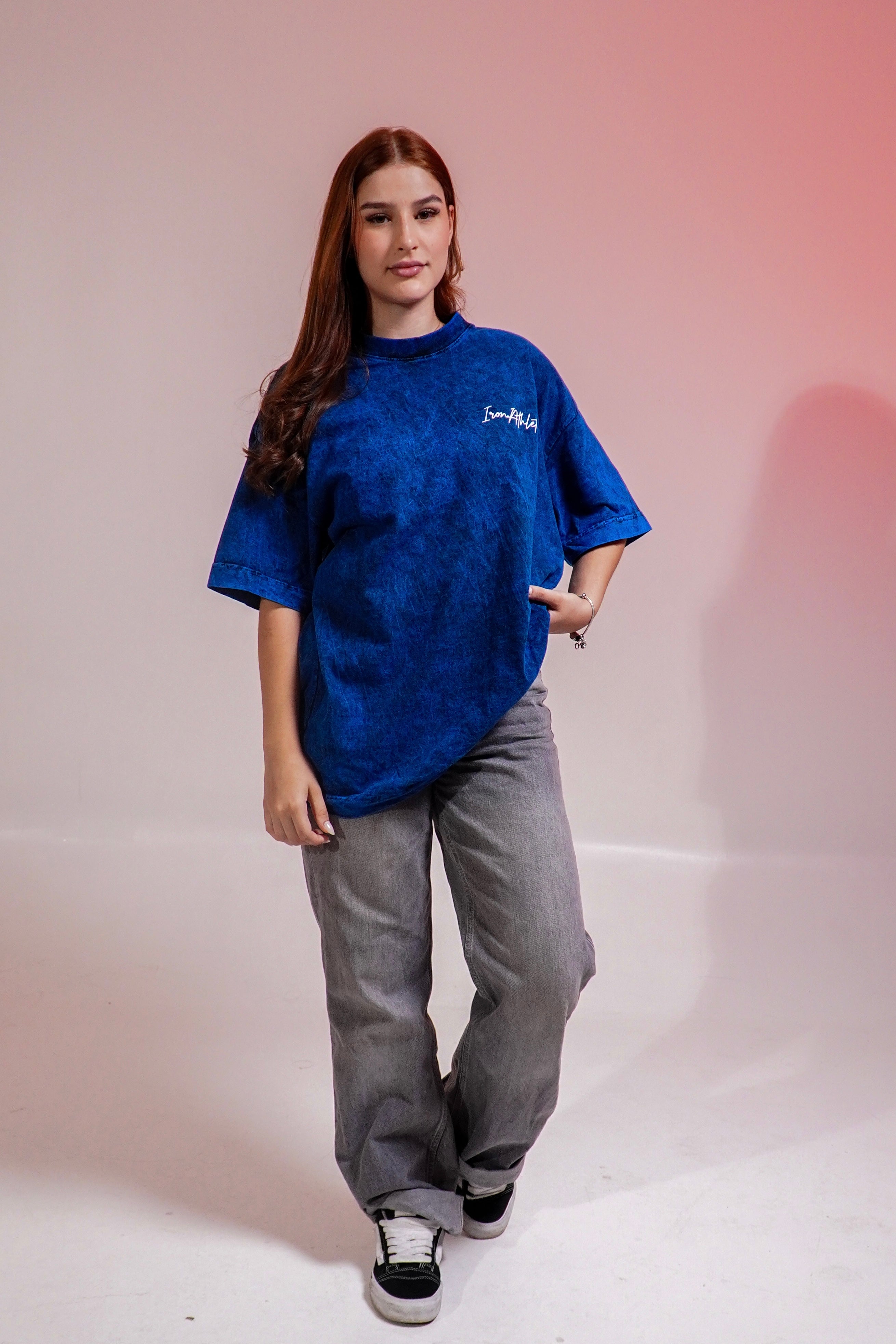 Camiseta Oversized Basic Marmorizada Azul