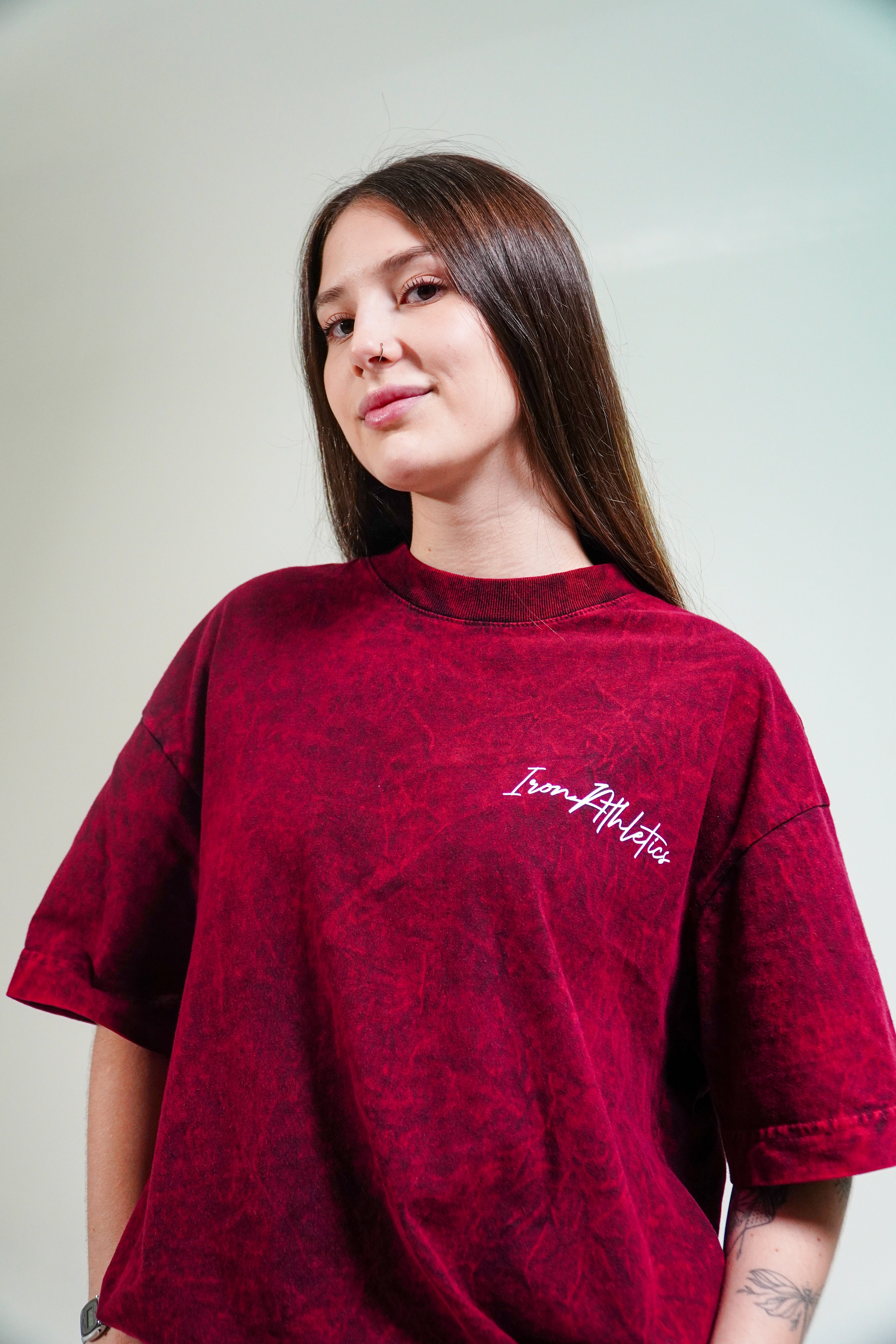 Camiseta Oversized Basic Marmorizada Vermelha
